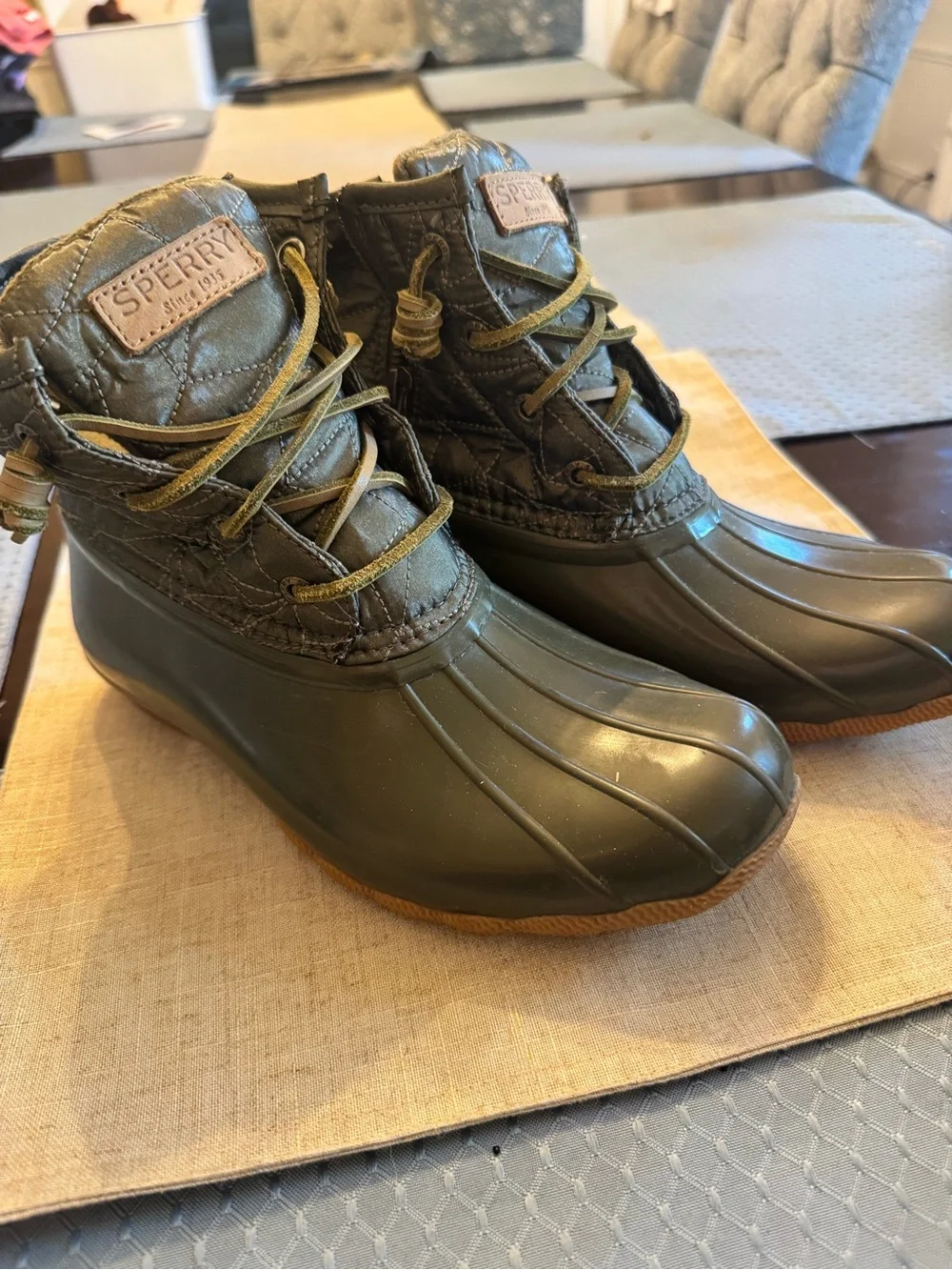 Sperry Olive Quilted Lace-Up Duck Boots
